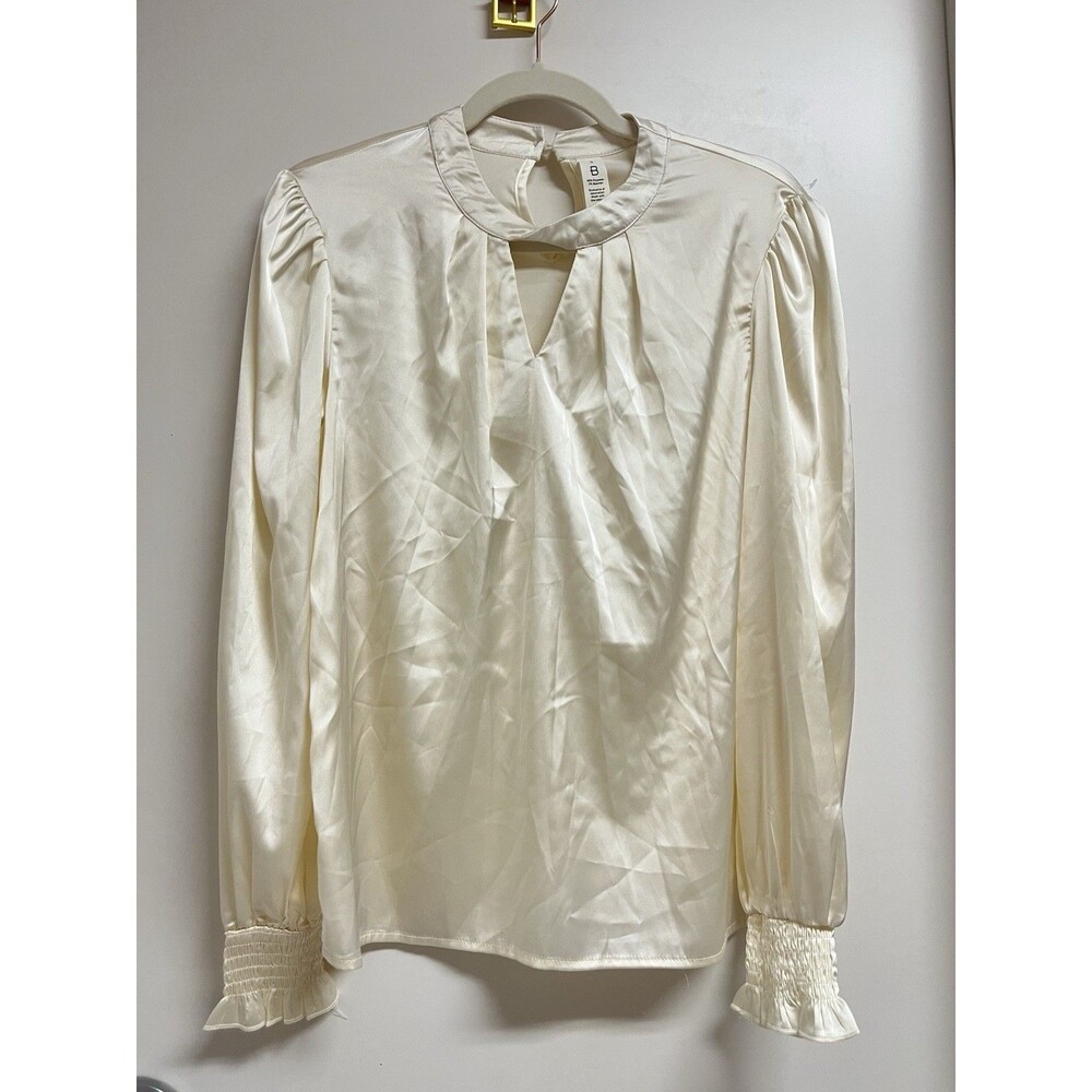 B Brand Cream Satin Long Sleeve Blouse Keyhole Size Small